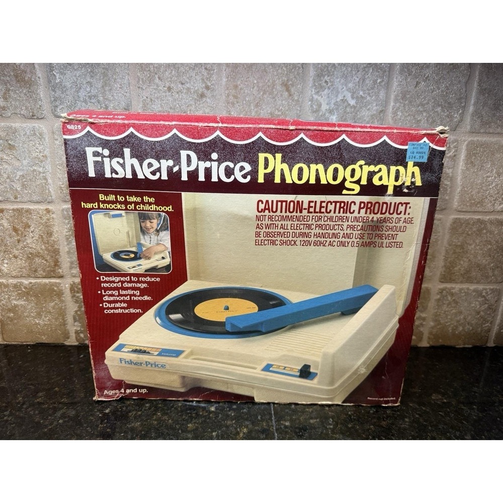 Vtg 1980's Fisher Price Phonograph Record Player #825 WORKS! With Box